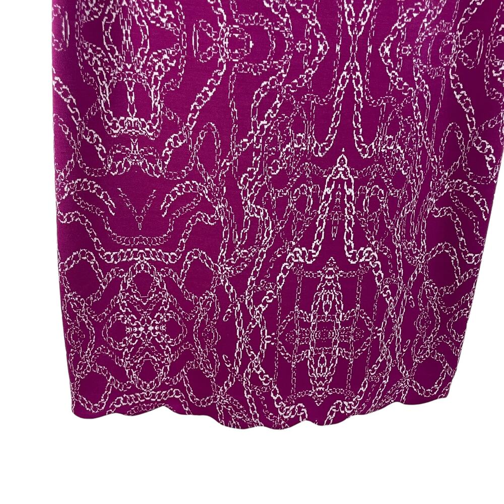 Tyler Boe Chain Print Purple Knit Scallop Trim Anna Shift Dress Womens Large - Picture 3 of 8